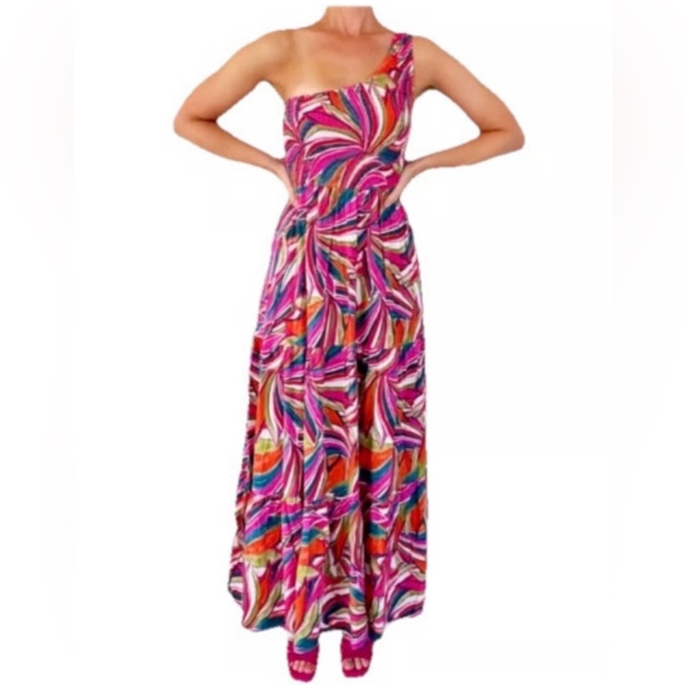 ANTHROPOLOGIE Abel The Label Tropical Print Kelissa One Shoulder Maxi Dress